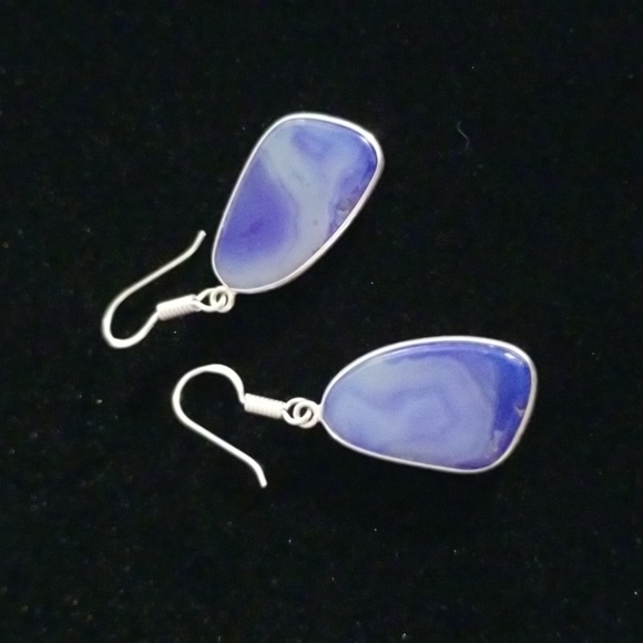 Jewelry - Dyed Blue Agate Dangle Earrings